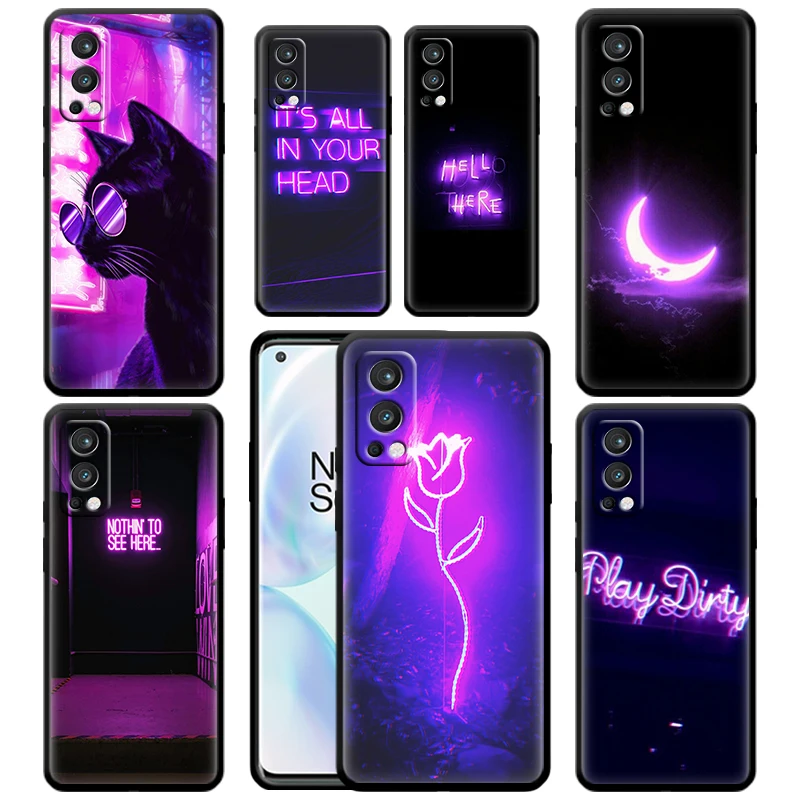 Purple Colour Neon Light For OnePlus Nord 2 CE 5G 9 9Pro 8T 7 7ro 6 6T 5T Pro Plus Silicone Soft TPU Black Phone Case Cover Capa