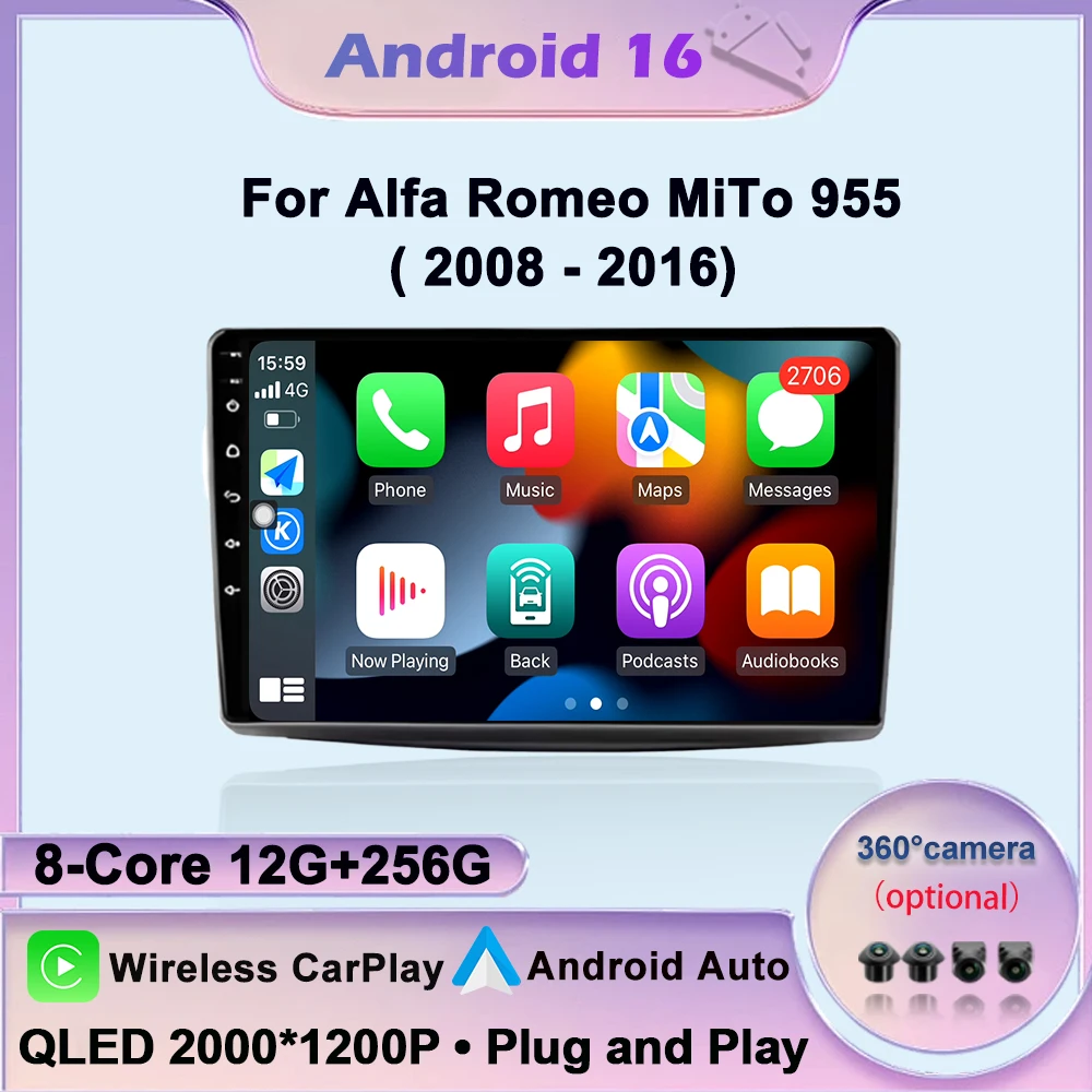 For Alfa Romeo MiTo 955 2008-2016 WiFi Android 16 System Split Screen Car Video Multimedia Player Navigation GPS BT Auto Tools