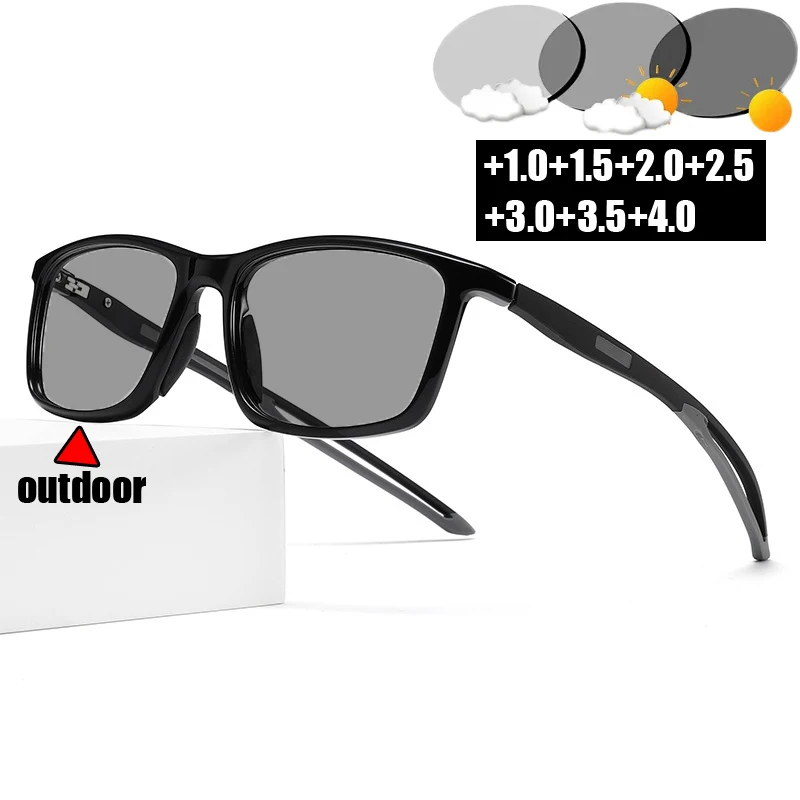 

Men's TR90 Color Changing Hyperopia Glasses Intelligent Outdoor Photochromic Reading Eyewear Prescription Eyeglasses+1.0+1.5+4.0