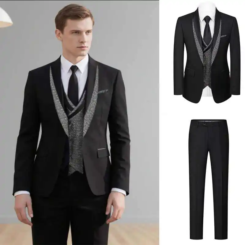 

Handsome Men Tuxedos Shawl Lapel One Button Jacket Blazer 3 Pieces Classic Fit Business Occasion Customized Wear