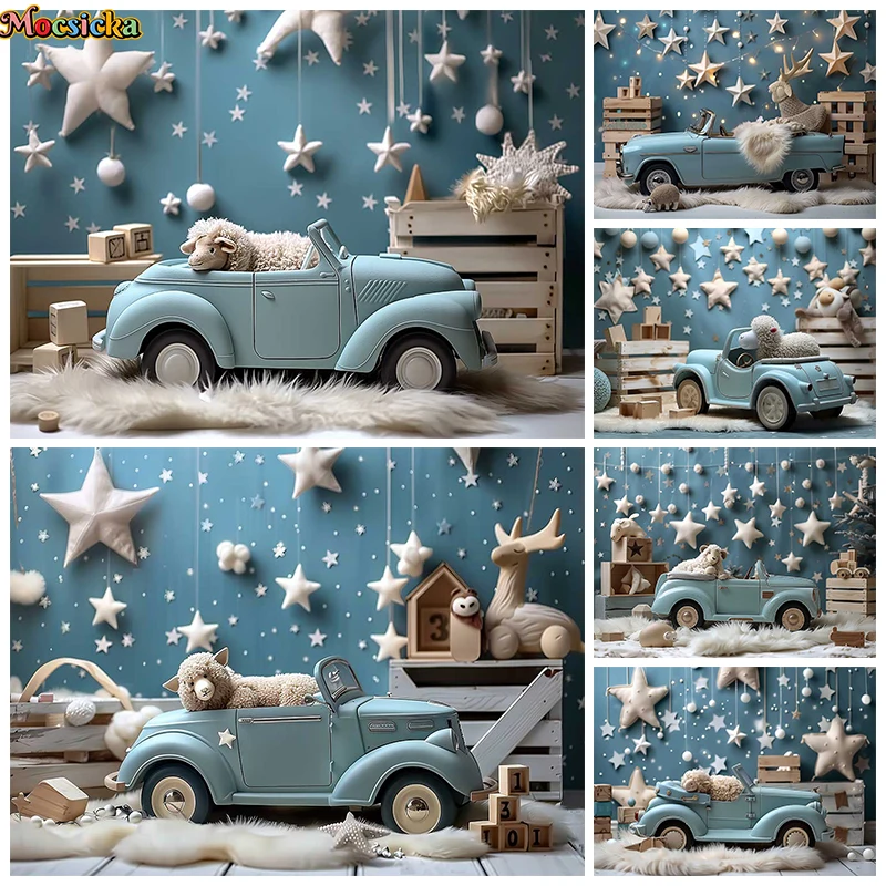 

Birthday Car Photography Background Sheep Star Blue Wall Backdrop Wallpaper Girls Boy Baby Shower Party Decoration Photo Studio