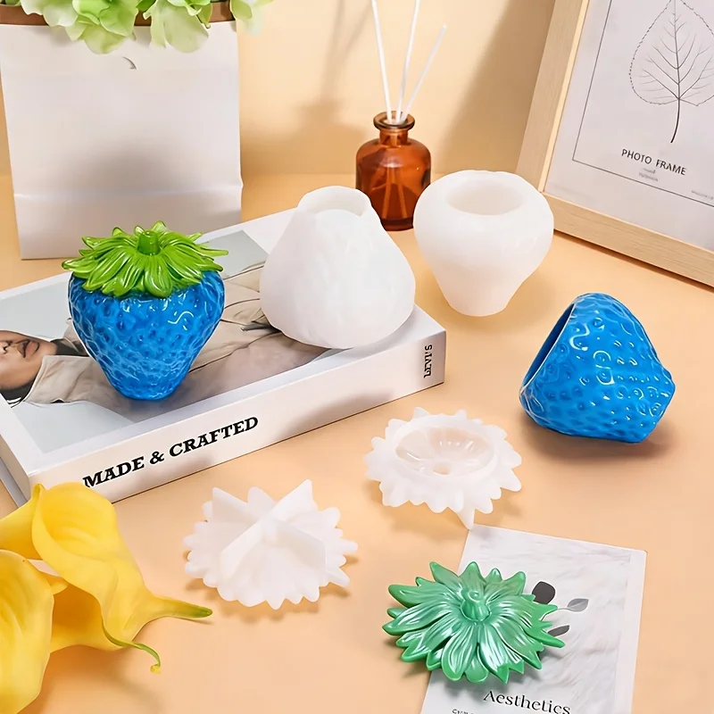 1 Piece of Strawberry Can Resin Mold with Lid, DIY Jewelry Storage Box, Gypsum Storage Jar, Candlestick, Home Decoration Items view 4