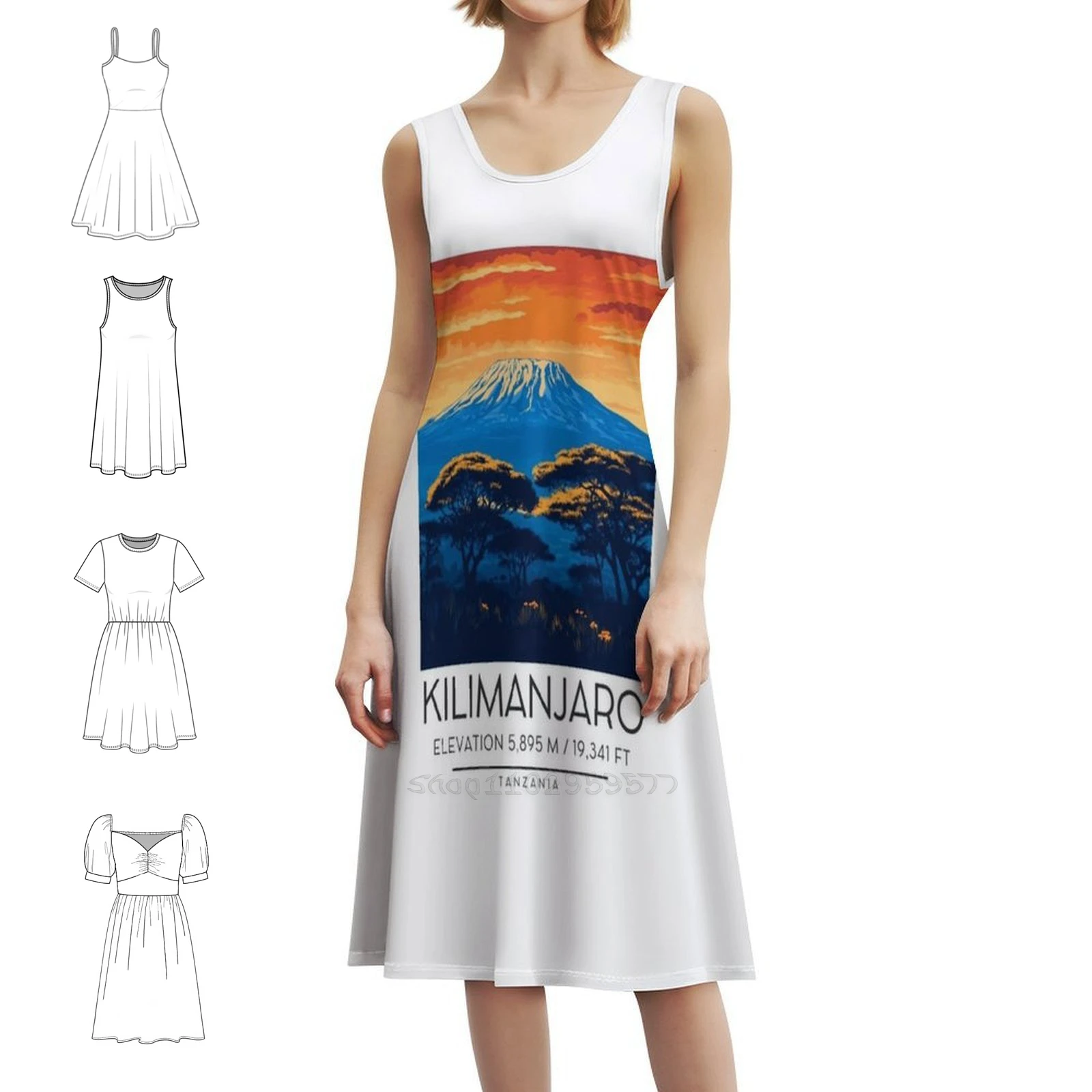 

A Vintage Illustration Of Mount Kilimanjaro-Tanzania Sweetheart Neckline Dress Elegant Summer Party Dress For Women Kilimanjaro