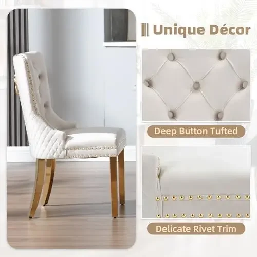 Velvet Dining Chairs Set of 4, Upholstered Dining Room Chairs, Mid-Century Modern Chairs with Diamond Lattice Tufted view 5