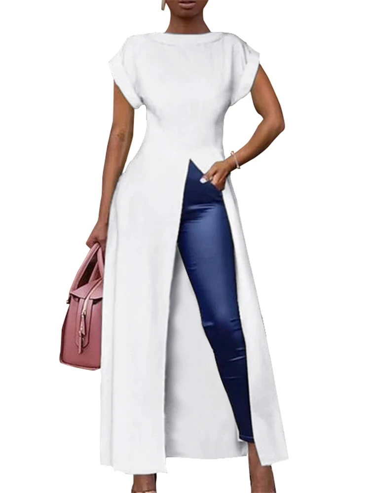 Vonda Vintage Solid Herfst Shirts Vrouwen Split Asymmetrische Sexy Blouses 2023 Fashion Elegant Office Casual Loose Party Tops