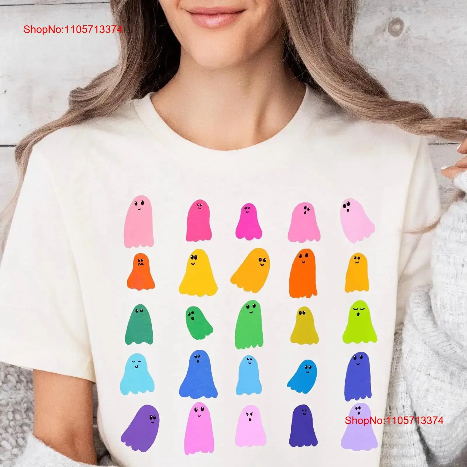 Bright Fall Rainbow Ghost T Shirt Halloween Boo Spooky Season Spooktober vintage Washed Comfortable Unisex graphic Soft