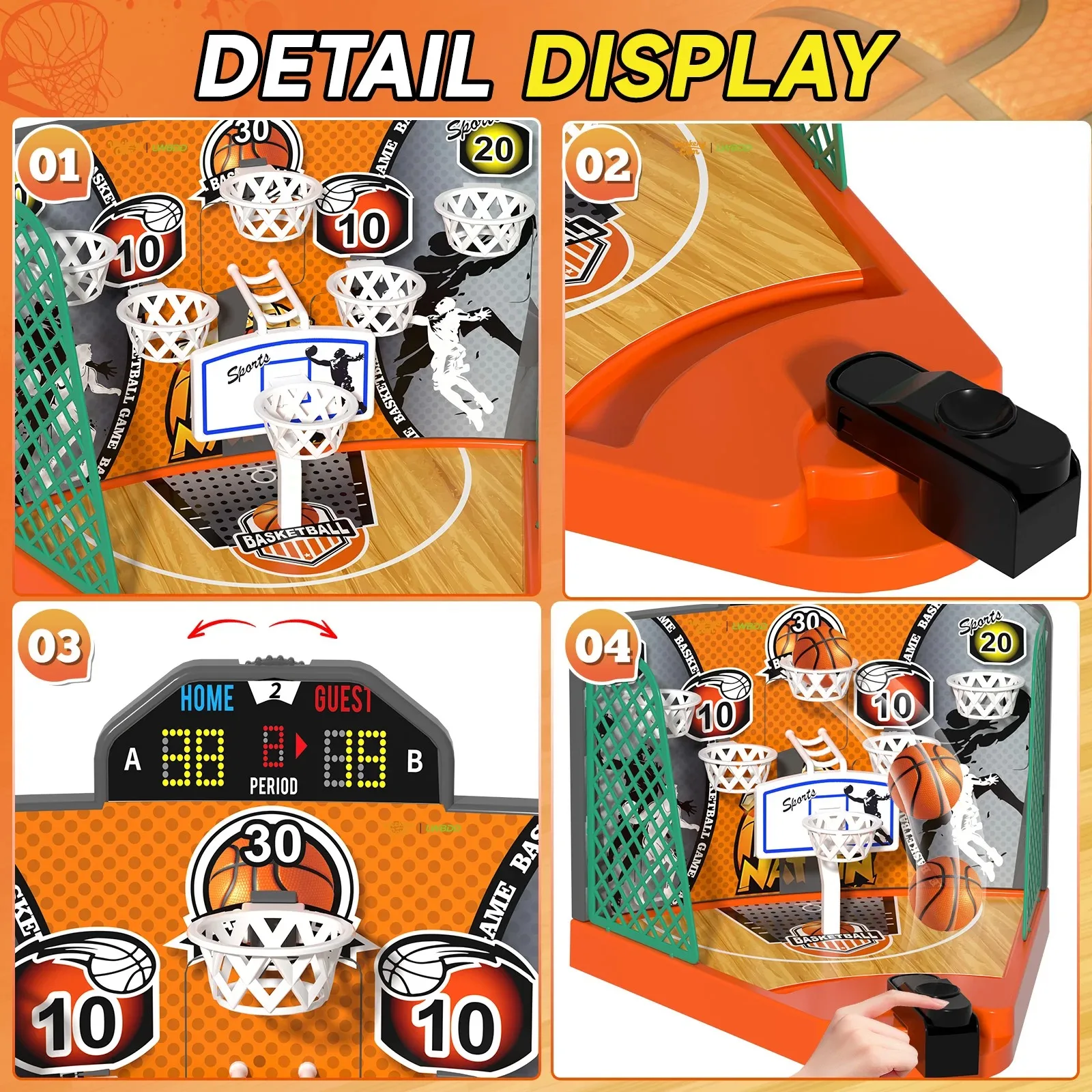 Double Mini Basketball Tabletop Game with Finger Launchers, Portable Basketball Hoop Toy for Parent-Child Interaction