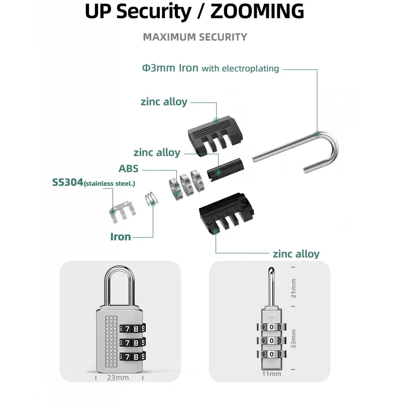 Mini Alloy Password Lock 3 Digit Code Number Combination Padlock Luggage Zipper Bike Handbag Suitcase Drawer Firm Durable  Locks