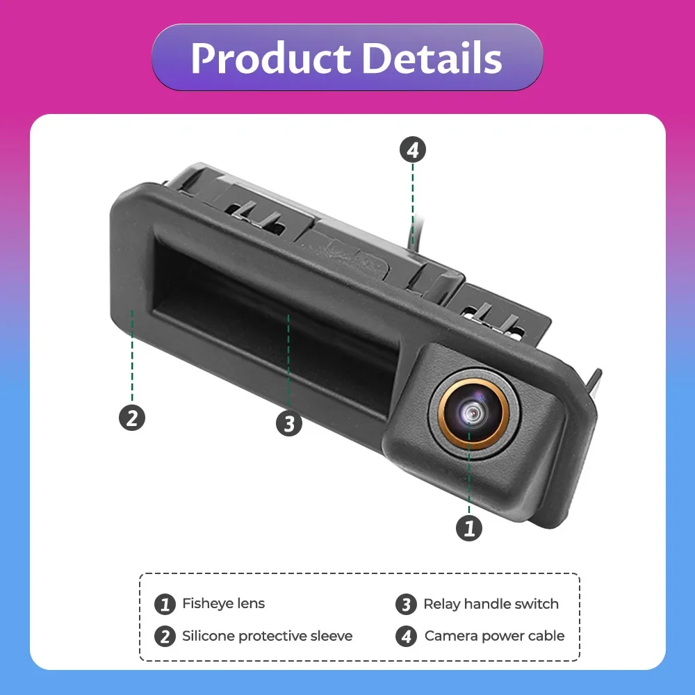 For Audi Q2 Q3 Q5 A5 VW Bora Skoda Kodiaq Kroq Cayenne 2017-2019 170° CVBS AHD1080P Car Reverse Backup Trunk Handle Camera