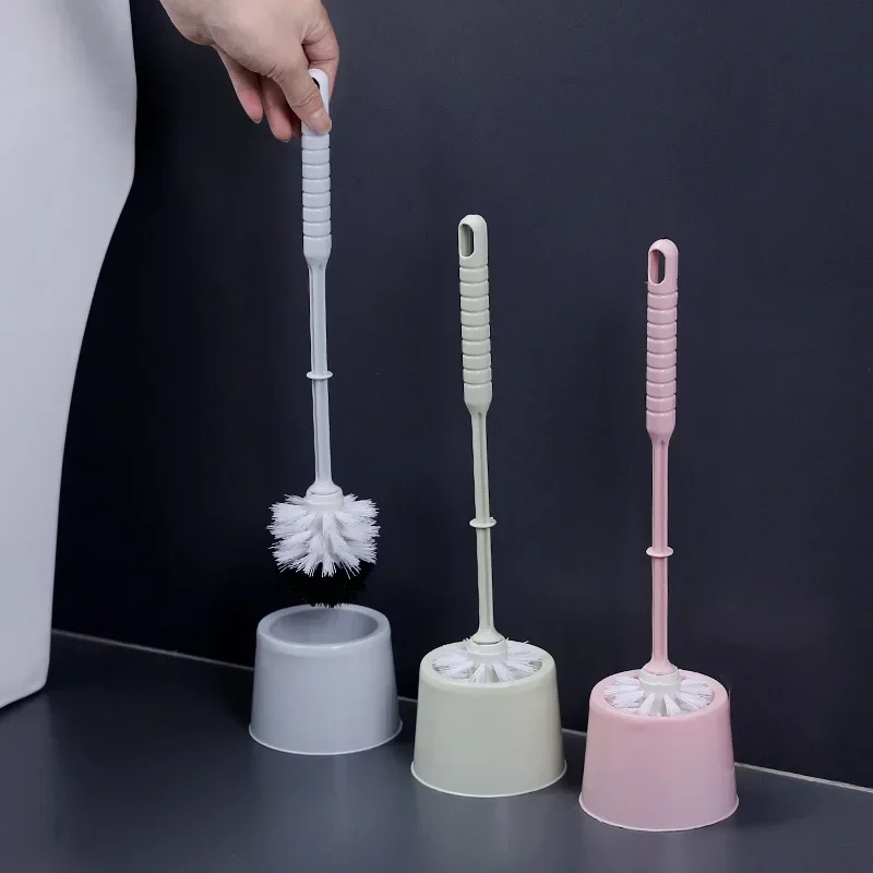 Plastic Round Head Non Dead Corner Brush Toilet Cleaning Toilet Brush with Base Set Household Long Handled Brush