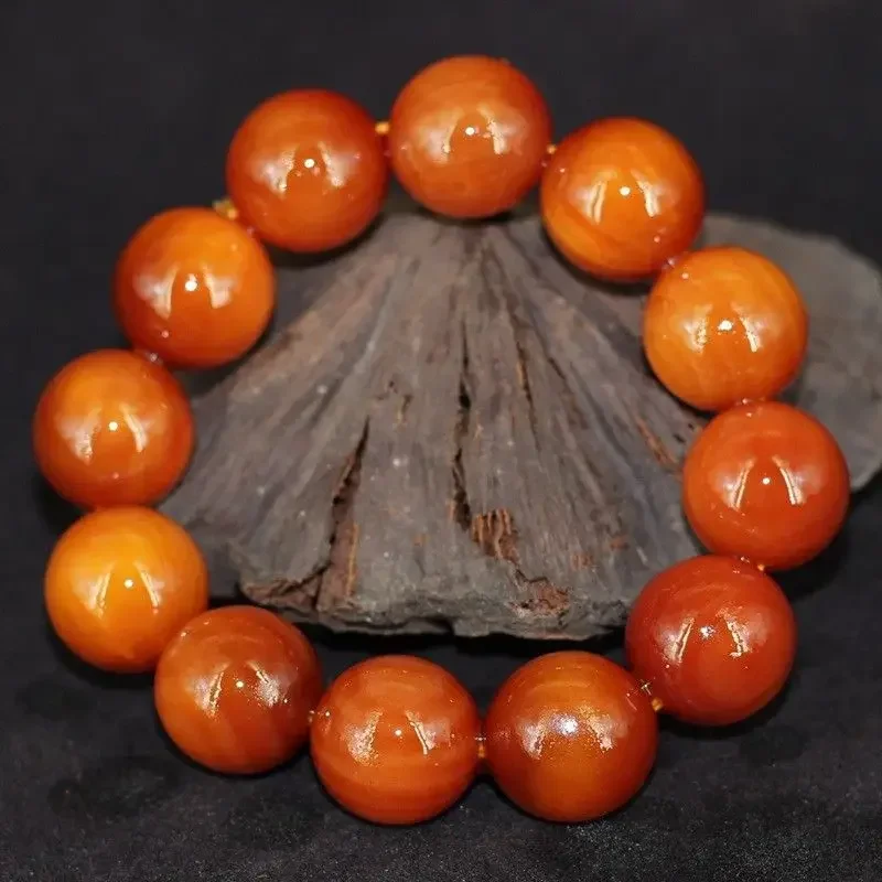 UMQ Natural Amber Bracelet: Dragon Blood Tree, Vintage Buddha Beads and Luminous Amber Wood Beads for Men and Women