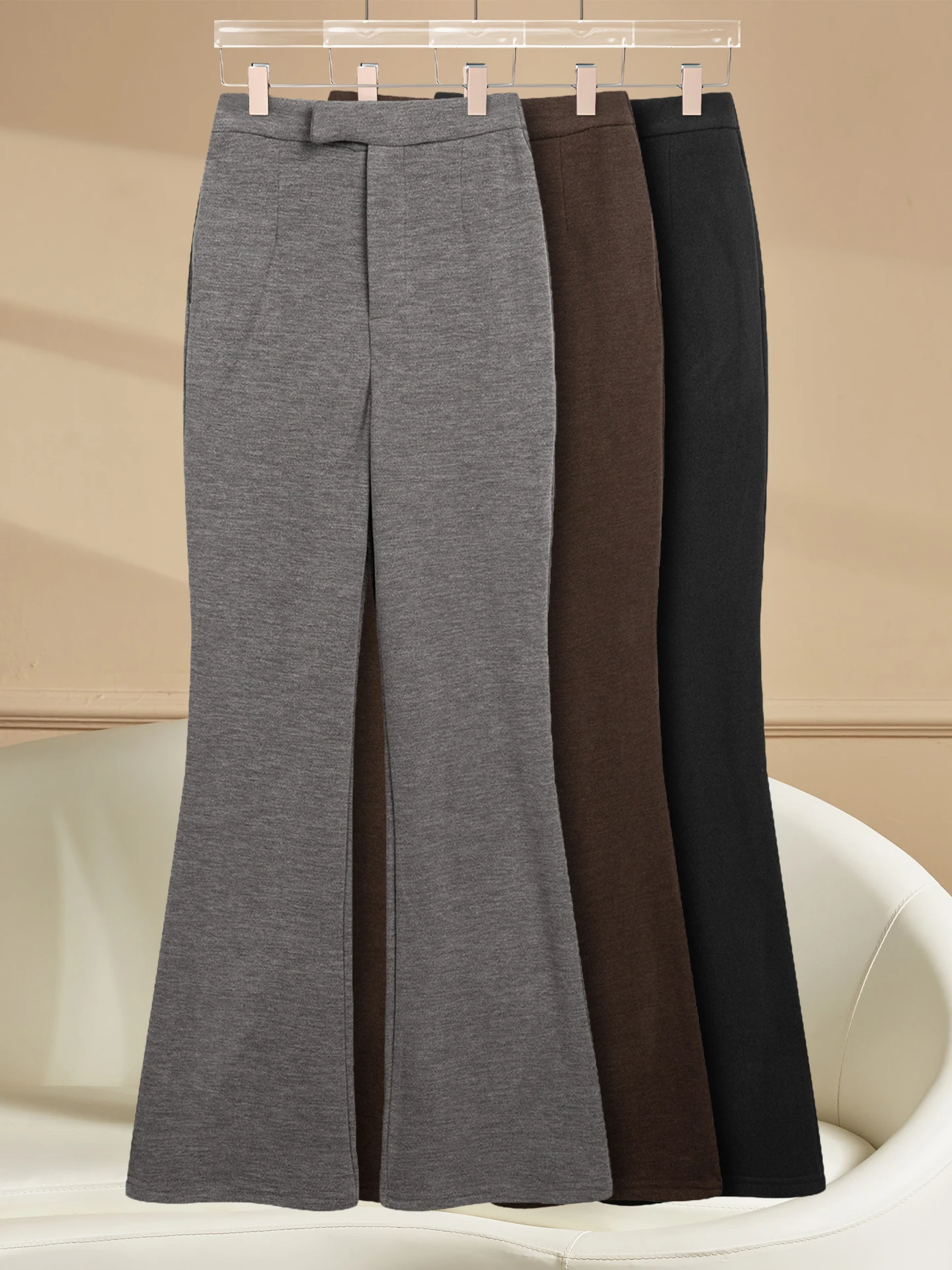 

Женские брюки-клеш с высокой талией на флисовой подкладке, осенне-зимние, повседневные, облегающие, мягкие, струящиеся, с эффектом похудения