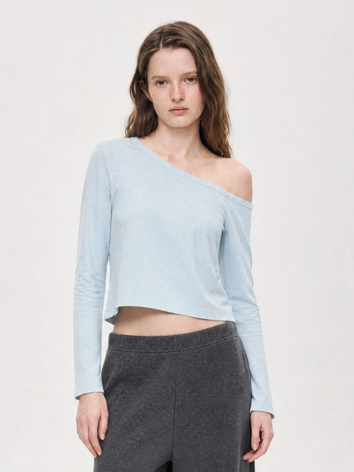 TDDP Women's Loose Long Sleeve T-Shirt One-Shoulder Neckline Casual Style Early Autumn New Arrival City Walk Travel Friendly