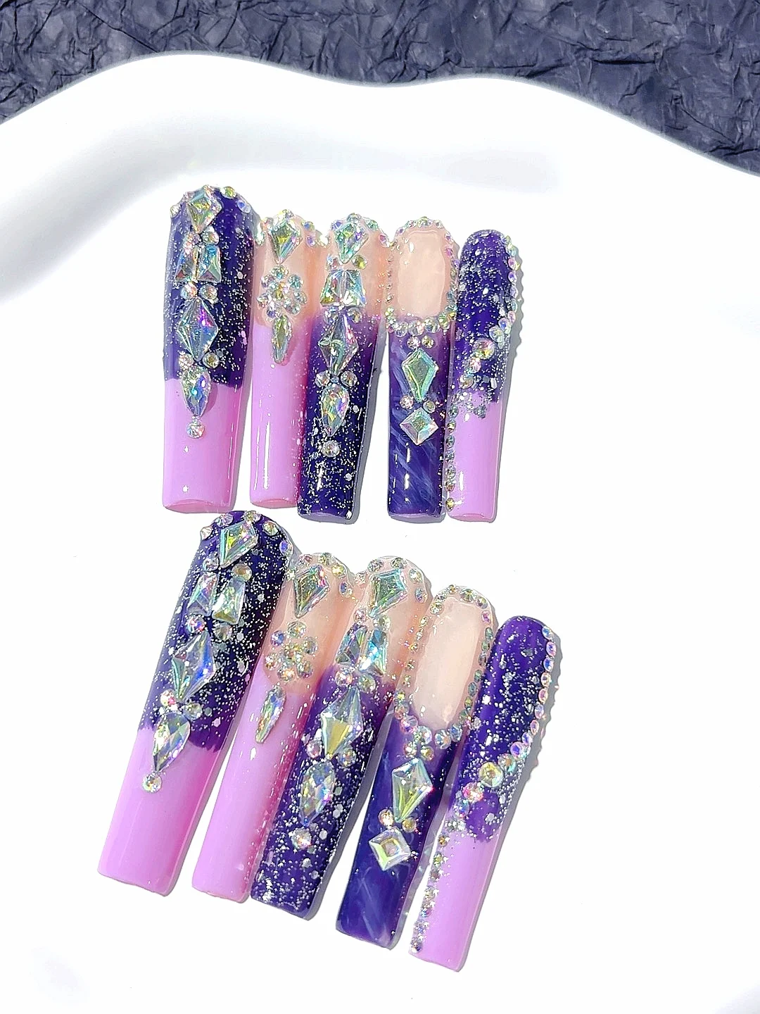 5cm 퍼플 스파클링 라인스톤 라이트 럭셔리 패션 네일아트 (M029)