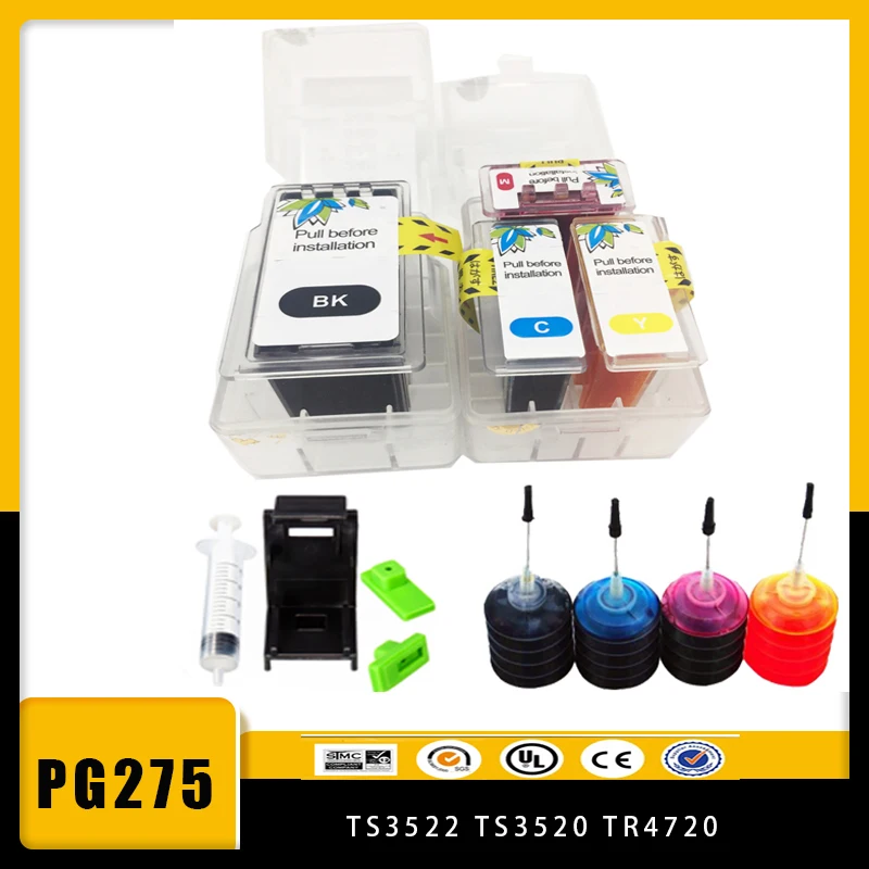 Vilaxh Pg275 Cl276 Smart Cartridge Refill Kit Cartridge PG-275 CL-276 for Canon Printer Pixma Cartridge TS3520 TS3522 TS3500