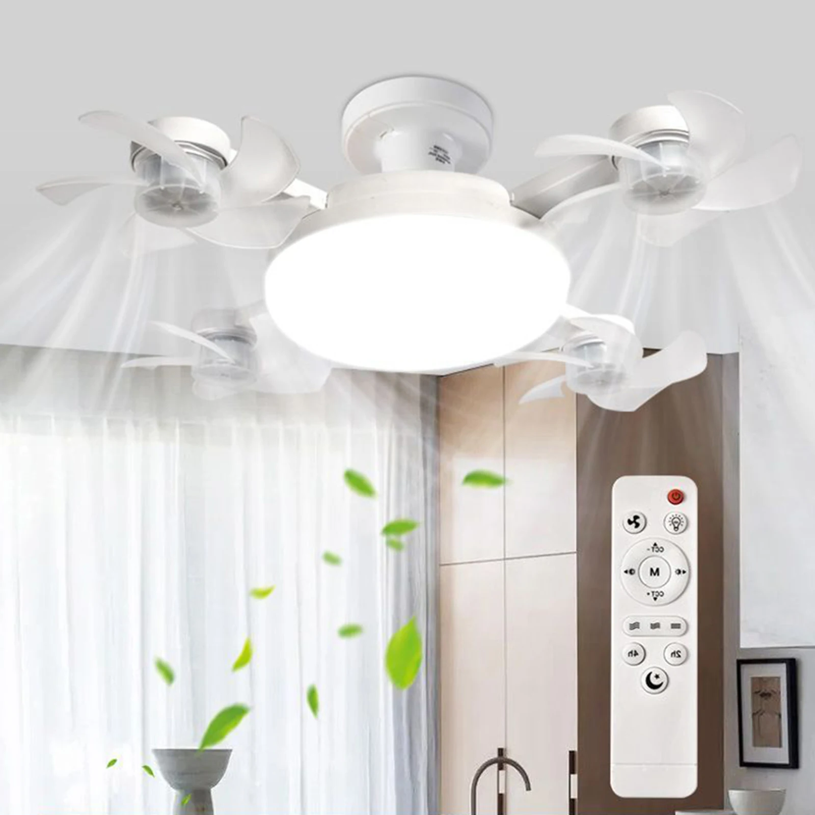 2 In 1 Hanging Fans with LED Light Remote Control Modern Electric Cordless Fan Multi-Modes for Dining Room Kitchen Living Room