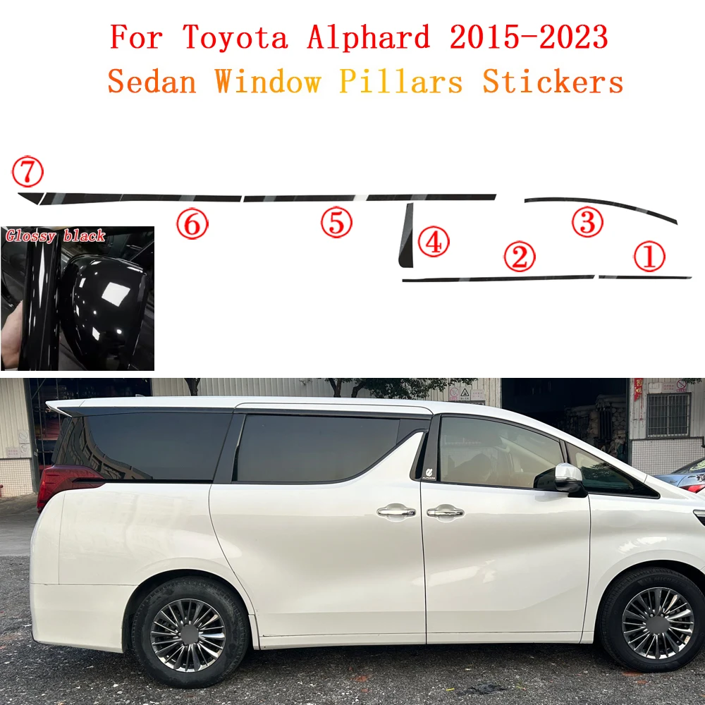 

For Toyota Alphard 2015-2023 Sedan Window Chrome Delete Blackout ABC Pillars Glossy Black Stickers