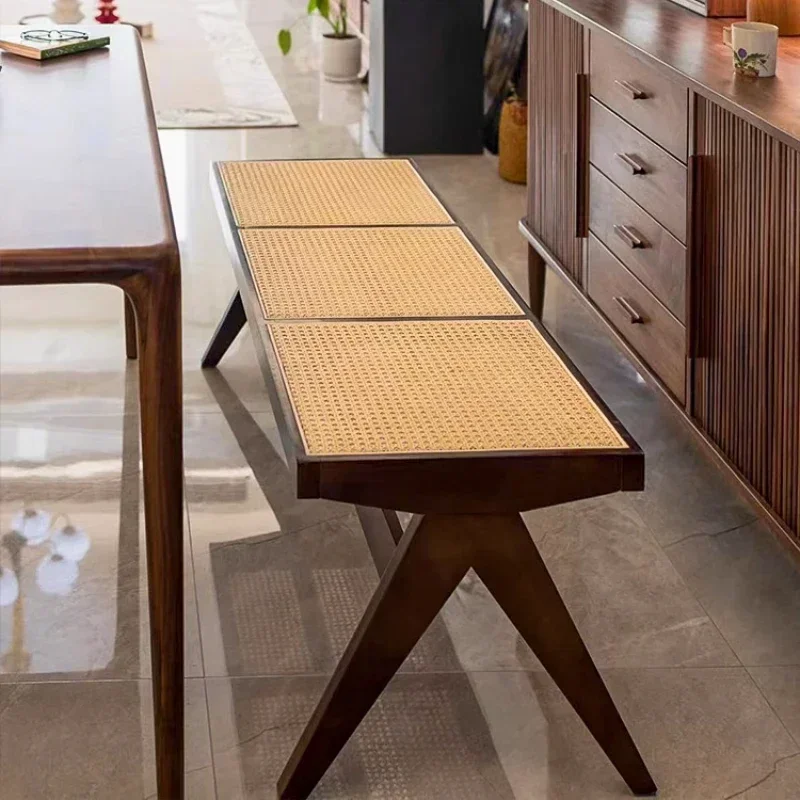 

Винтажный длинный табурет из цельного дерева из ротанга для домашнего использования, обеденный стул, табурет для смены обуви, деревянный журнальный столик, прикроватный табурет