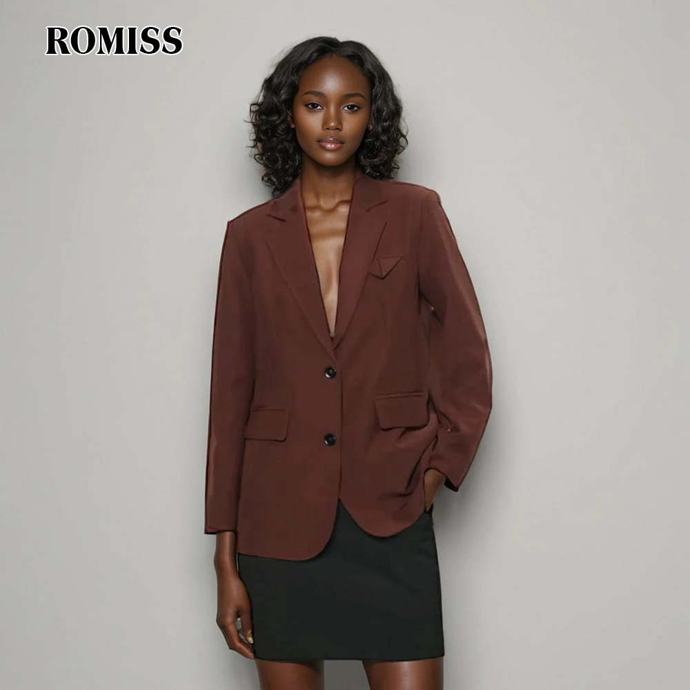 ROMISS Minimalist Fashion Blazers For Women Notched Collar Long Sleeve Patchwork Pockets Blazer Female Spring Clothing 2024