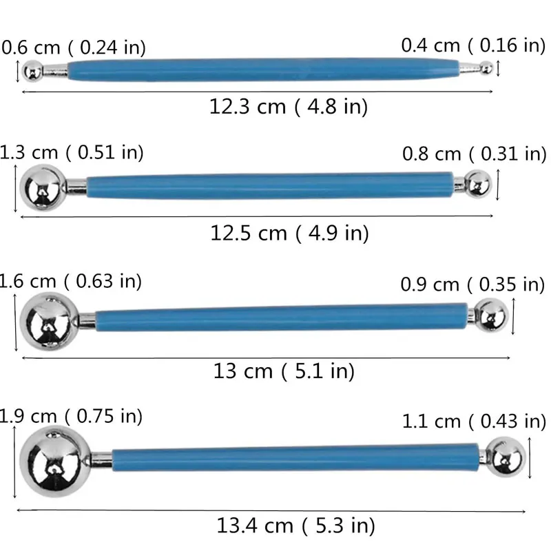 4Pcs of Modelling Ball Tools Set Stainless Steel Double-end Dotting Tools Embossing Clay Modelling Tools Shaping and Sculpting