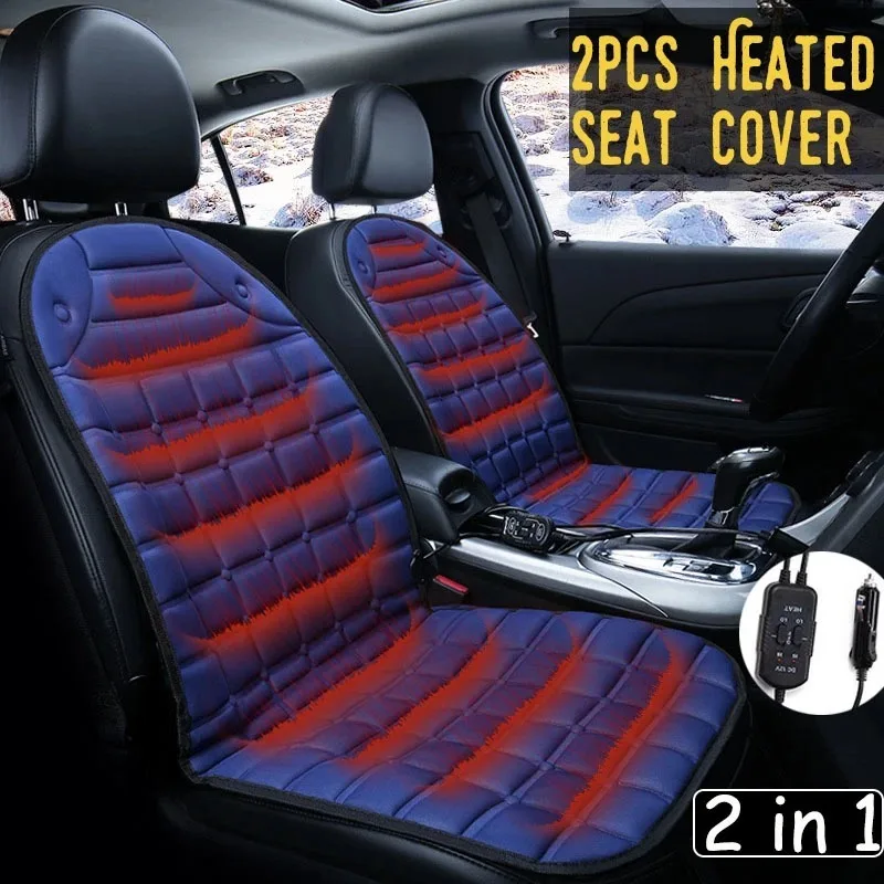 2pcs DC 12V Heated Car Seat Cushion Cover with Fast Heater Winter Warmer Seat Heating Car Accessories Heating Pads Set Universal