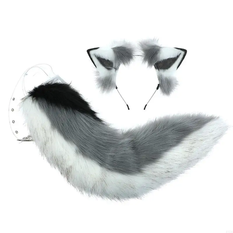 

P8DB Cosplay Husky Dog Plush Ears Headwear + Tail for Cosplay Dress Up