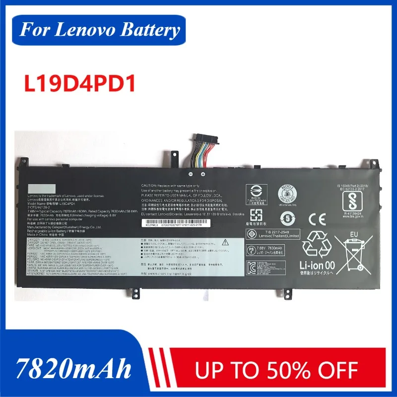 

Аккумулятор L19D4PD1 7820 мАч для Lenovo13ARE05 Yoga C64013IML 81UE0013AU Аккумуляторы для ноутбуков