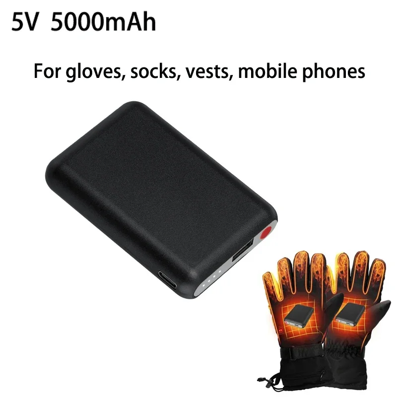 Power Bank 5V 5000mAh ถุงมืออุ่นแบตเตอรี่ชาร์จสําหรับเครื่องทําความร้อนเสื้อกั๊ก,ถุงเท้าทําความร้อน,ฤดูหนาวกลางแจ้งแบตเตอรี่มือถือ