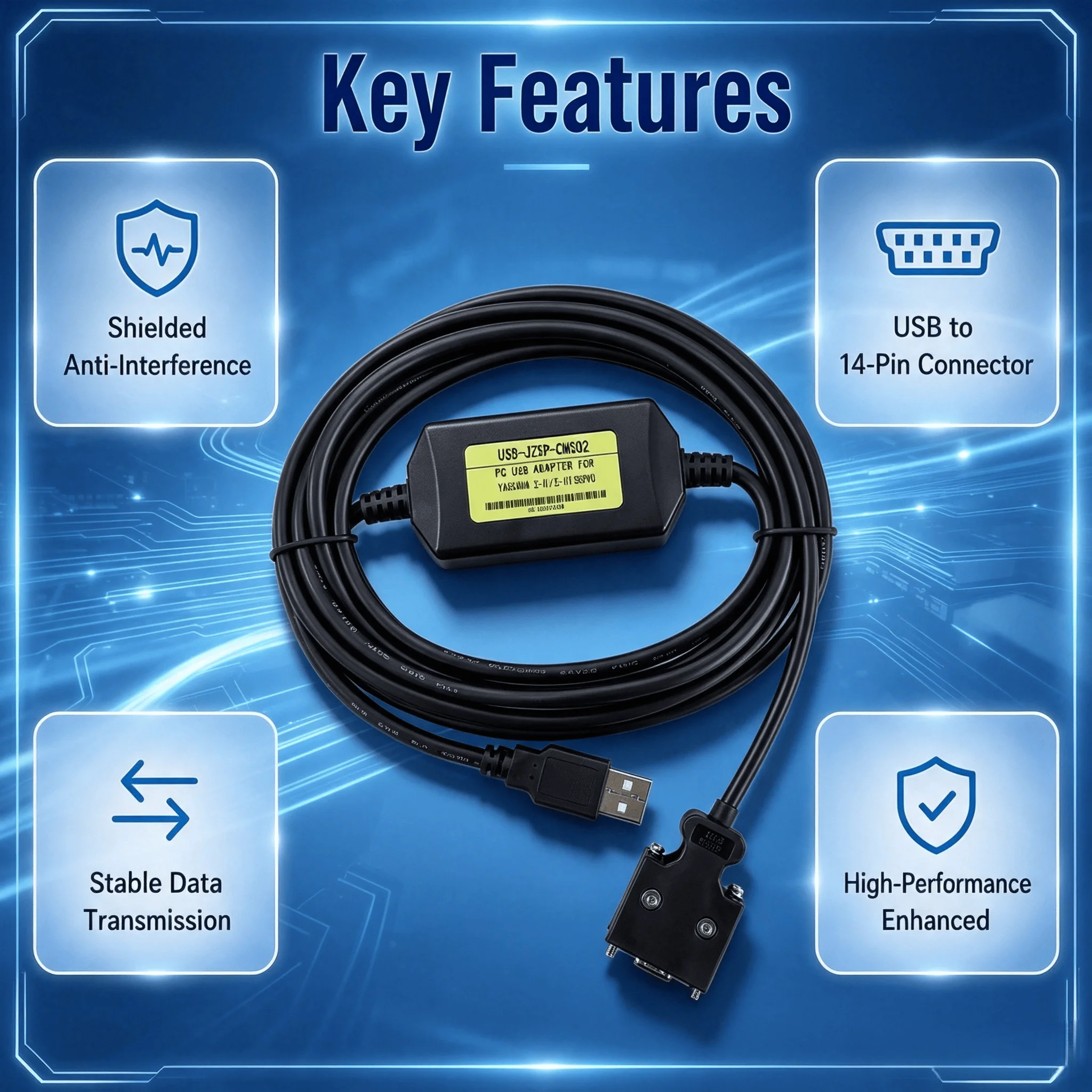 USB-JZSP-CMS02 14-Pin Programming Cable for Yaskawa Sigma II III SGDM DS DH Servo, High Performance Parameter Setting Data Cable