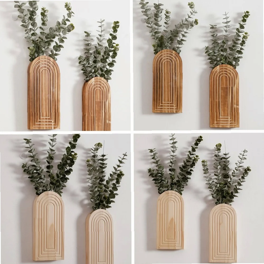

Boho Arched Wooden Wall Vase, Hanging Planter for Living Room Bedroom Home Wall Decor Gift