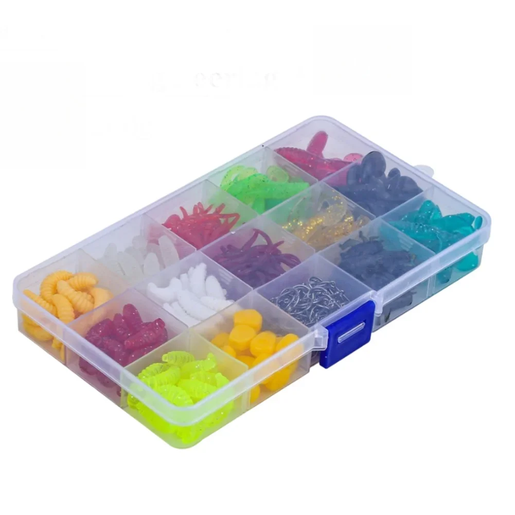 330pcs Bait Set Soft Fishing Lures Bank Fishing Multicolor Baits 330-piece Assortment 15-compartment Organizer