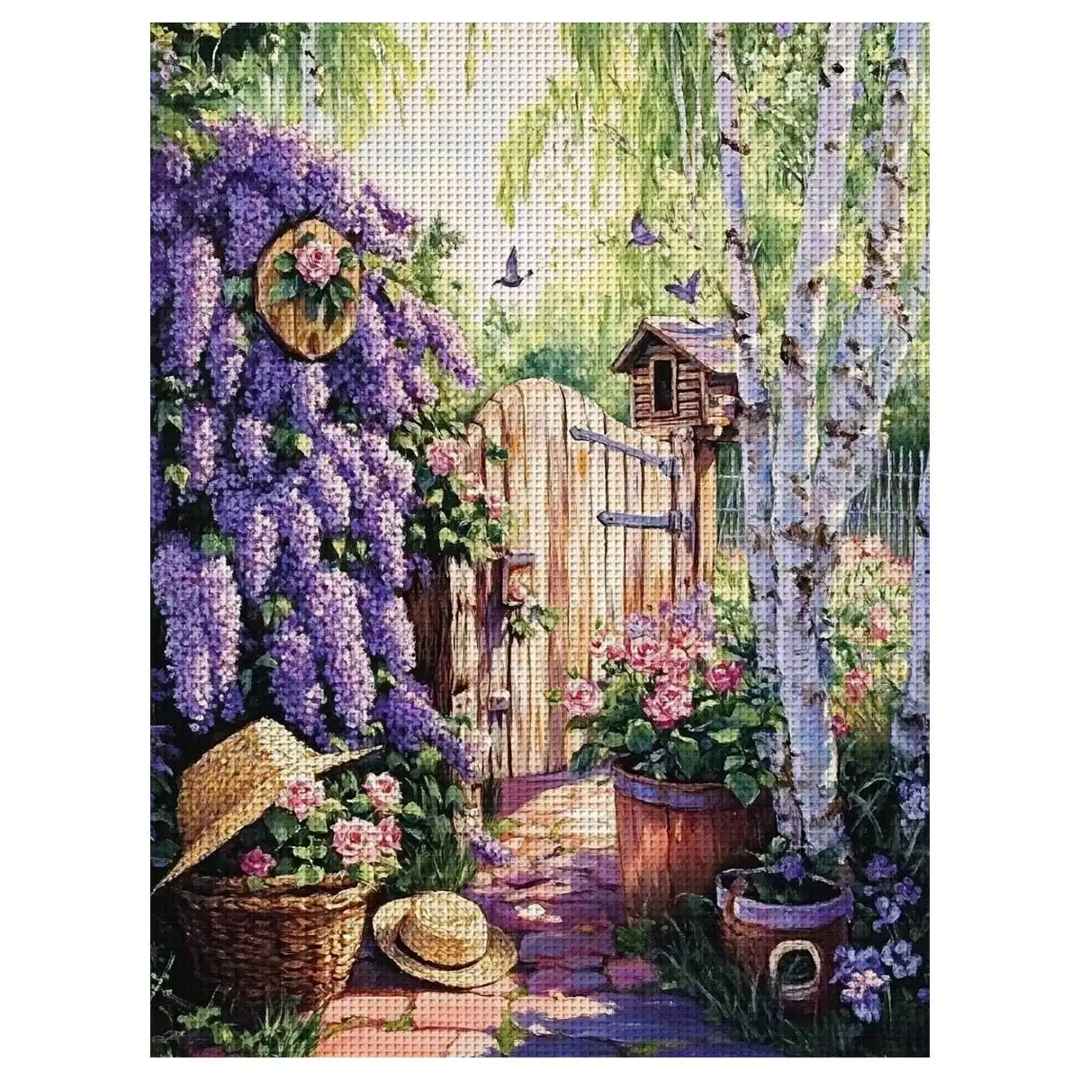 1pc 30X40CM/11.8*15.74inch Flower Fence Stamped Cross Stitch Kit DIY Kit 11/14/16CT DIY Embroidered Set DIY Cross-Stitch Set