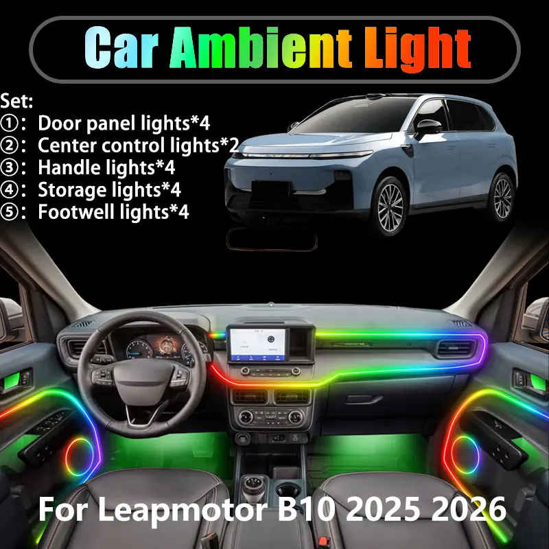 

For Leapmotor B10 2025 2026 2/18 in 1 Car ambient lighting Led trunk interior led lights USB RGB Ensemble Streamer Auto Parts