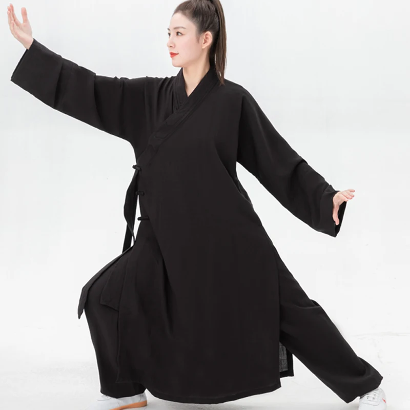 Wudang نمط تاي تشي رداء طويل الأكمام مزيج الكتان فنون الدفاع عن النفس موحدة الملابس الصينية التقليدية الكونغ فو للرجال والنساء #4