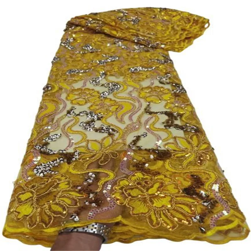 

Yellow African Sequins Lace Fabric 2023 Green High Quality Embroidery French Tulle Lace Nigerian Wedding Party Dress Sewing