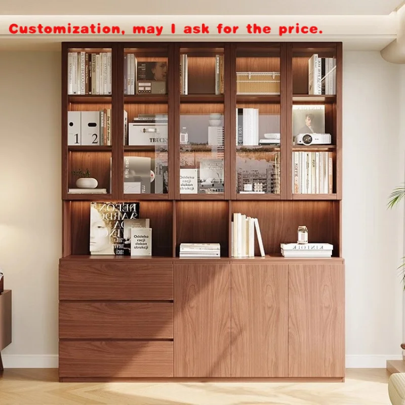 

На заказ. Интегрированная настенная книжная полка из цельного дерева, стеклянная дверь, гостиная, спальня, кабинет, сборка, шкаф для хранения, домашний офис, Ho