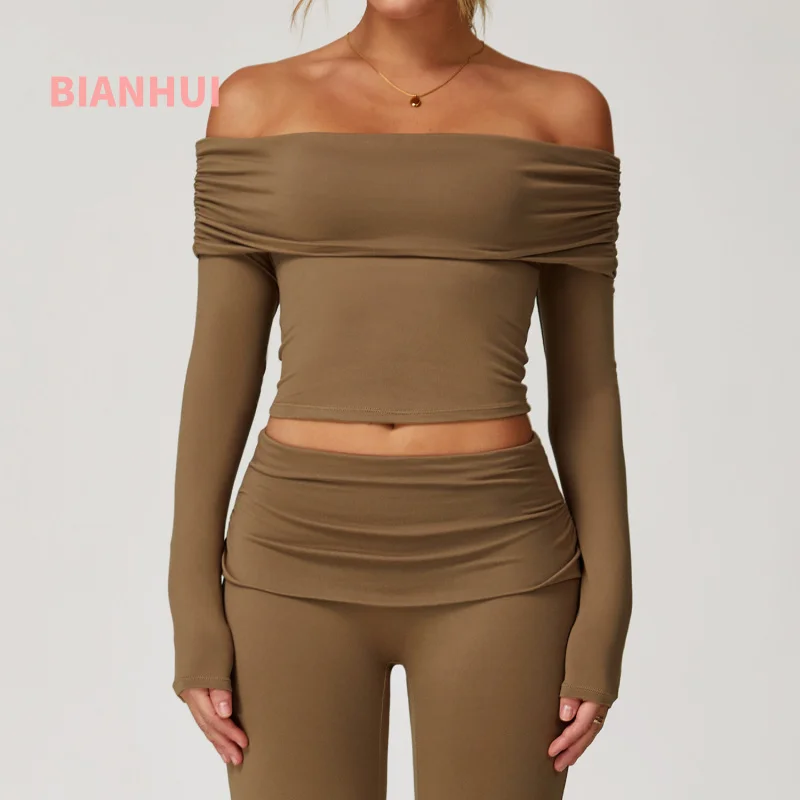 

BIANHUI Sexy Casual Long Sleeve Lady Yoga Top For Women Off-Shoulder Versatile Dance Fitness Sporty Woman Top Women Clothes