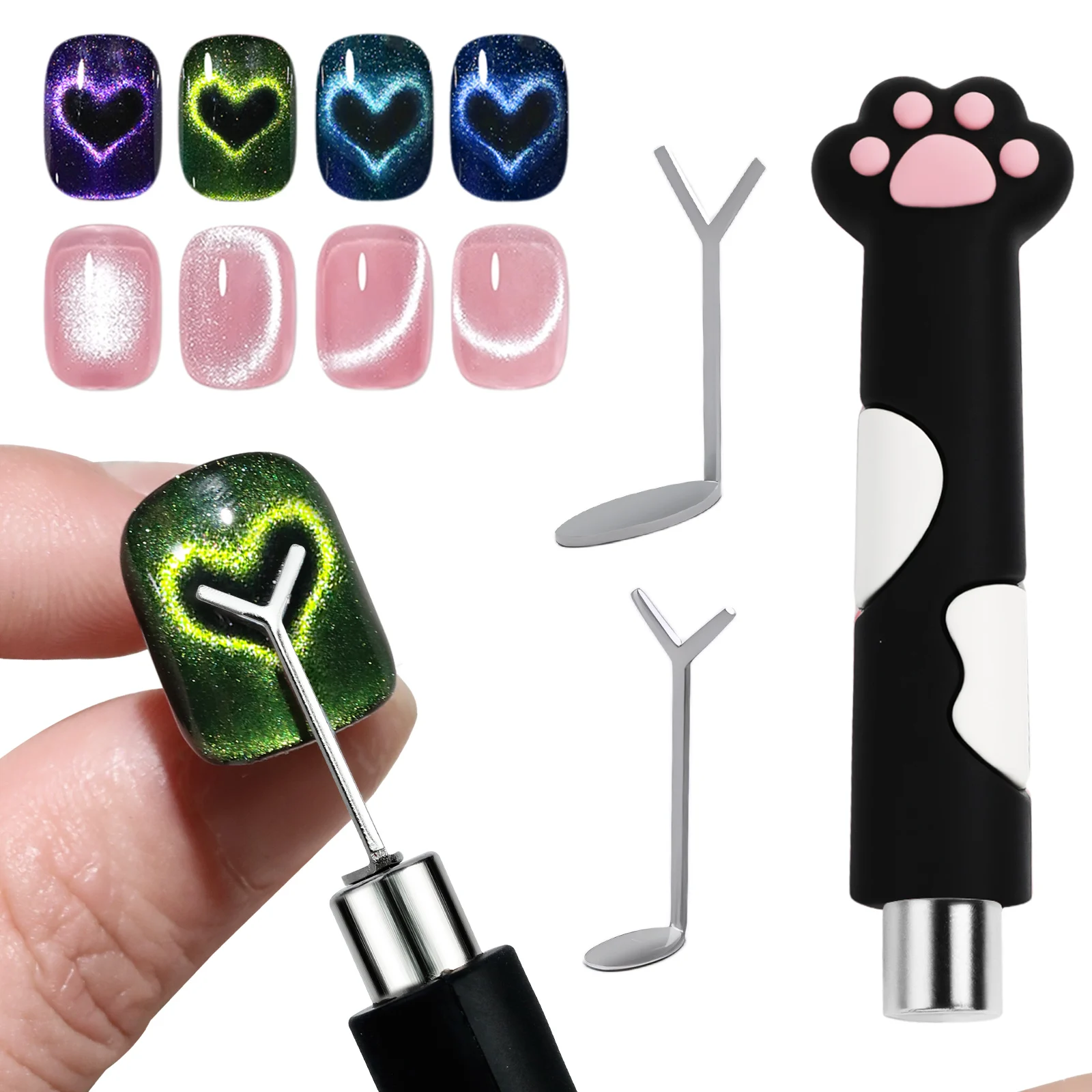 3-teiliges magnetisches Nail-Art-Werkzeug-Set, starkes magnetisches Design für Gel-Nagellack, herzförmige Wirkung, Adsorption, geeignet für den Heimsalon