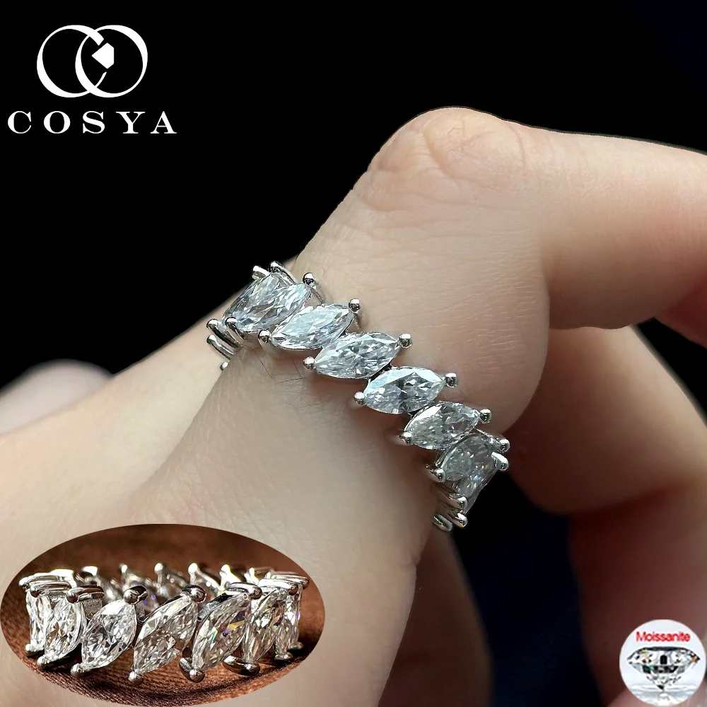 

COSYA 3*6MM 5.1cttw Marquise Cut Moissanite Ring S925 Silver D Color Lab Diamond Eternity Band For Women Men Fine Jewelry