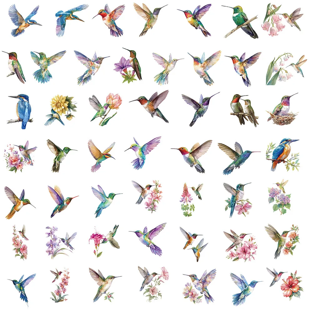 50/100PCS Cute Hummingbird PET Stickers Waterproof and Durable Decorative Motorcycle Notebook Water Bottle Waterproof Stickers