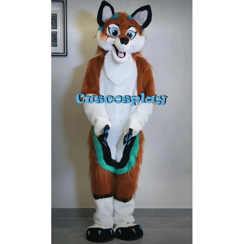 Halloween Long Fur Husky Dog Fox Fursuit Furry Mascot Costume Suit Cosplay Fancy Dress Adult Outdoor Outfit Fur suit