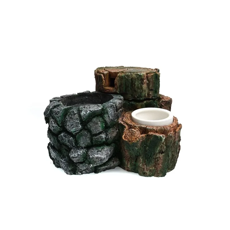 Reptile, Simulated resin stump, reptile feeding water hideout basin, lizard terrarium decor, dual-purpose drinking basin