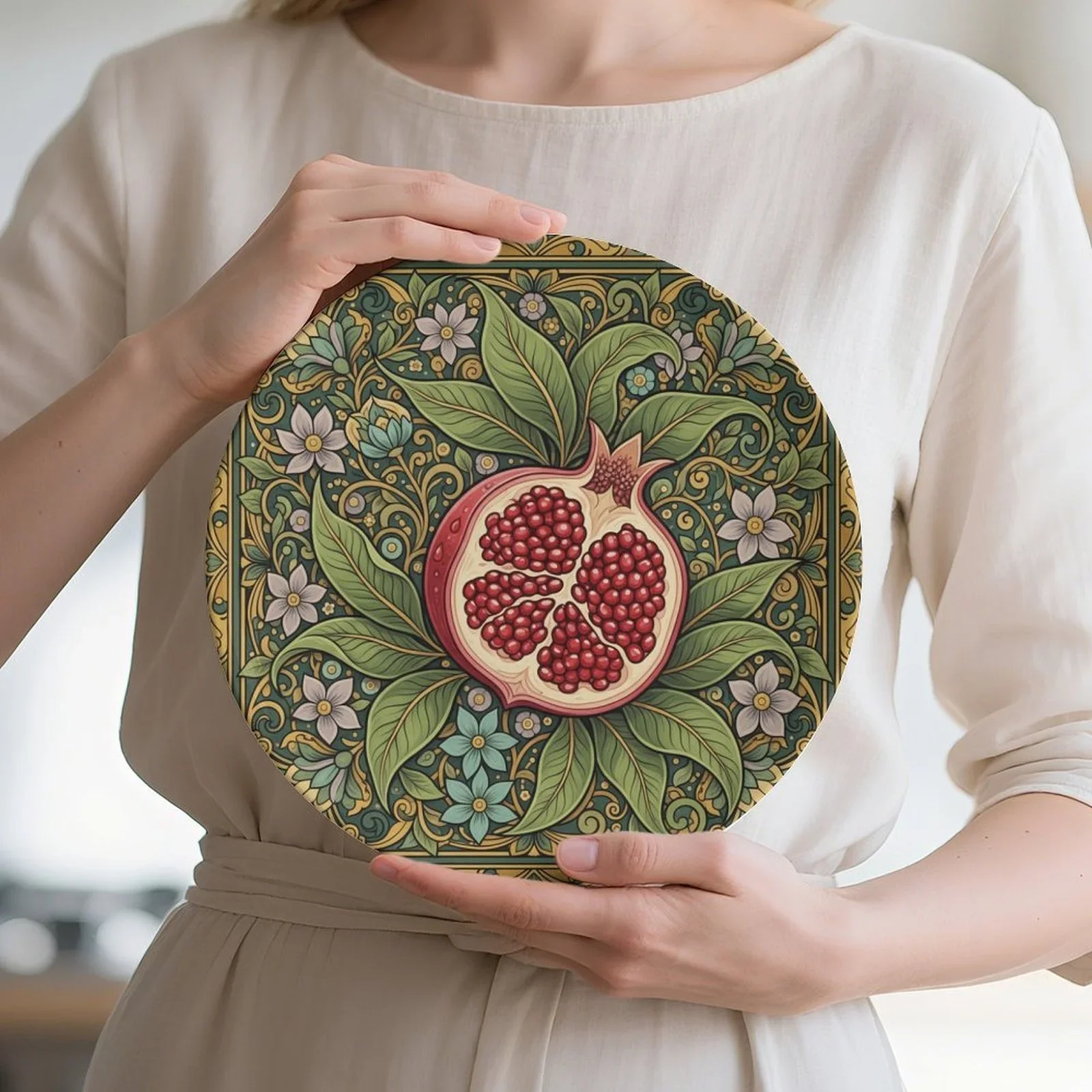 1pc Pomegranate Blossom Themed Decorative Plate, Fashionable Trendy Decor Plate for Wall and Table, Non-Food Contact,