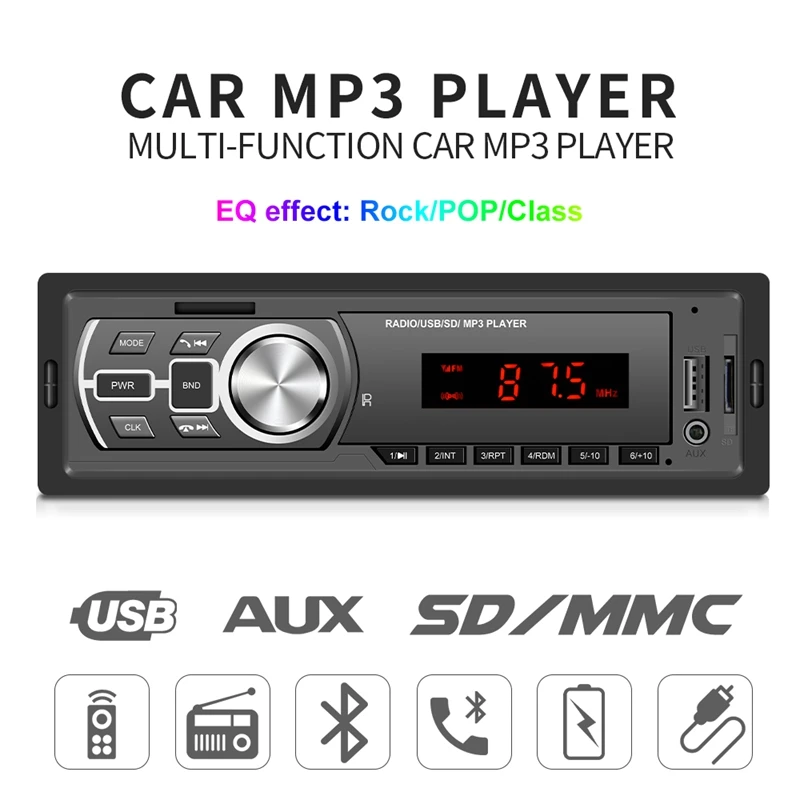 12V In-Dash 1 Din Car MP3 Multimedia Player Bluetooth Autoradio Car Stereo Radio FM Aux SD USB Car Stereo Receiver