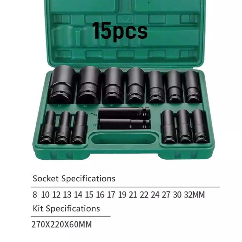 15/20 Pieces of 8-32mm Electric Wrench Set High Carbon Steel Hexagonal Electric Drill Pneumatic Screwdriver Socket Black