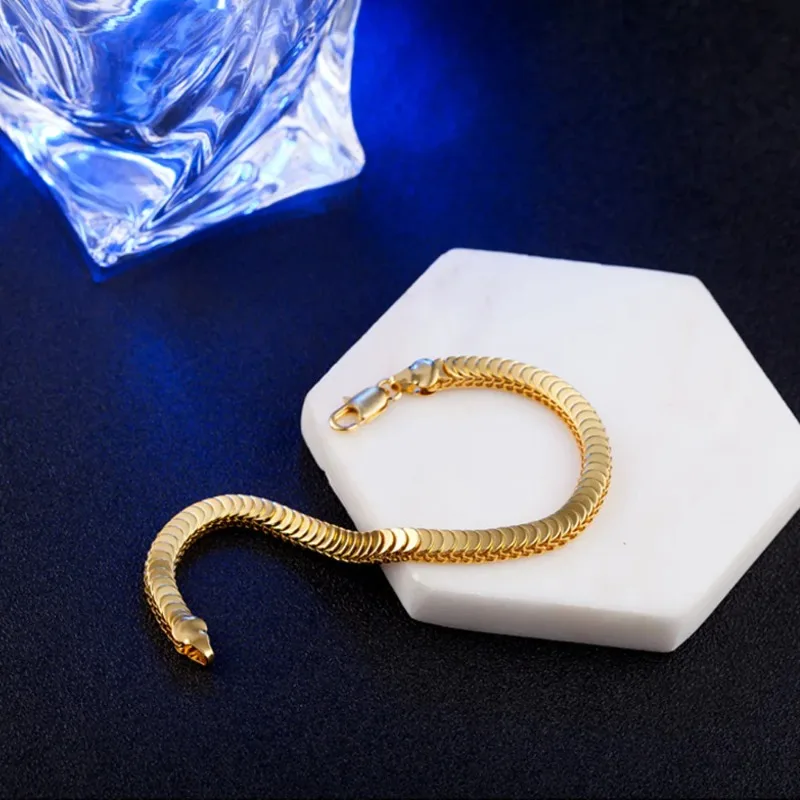 Pryna Jewelry   Luxury 24K 9999 Pure Gold real gold Men's and Women's Snake Bone Scale Bracelet Necklace