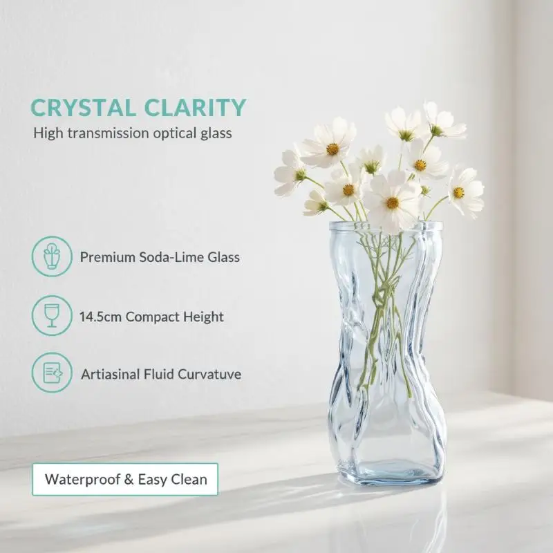 Irregular Curved Glass Flower Vase Clear High-Clarity Planter For Fresh Bouquets, Dried Flowers & Wedding Table Centerpieces