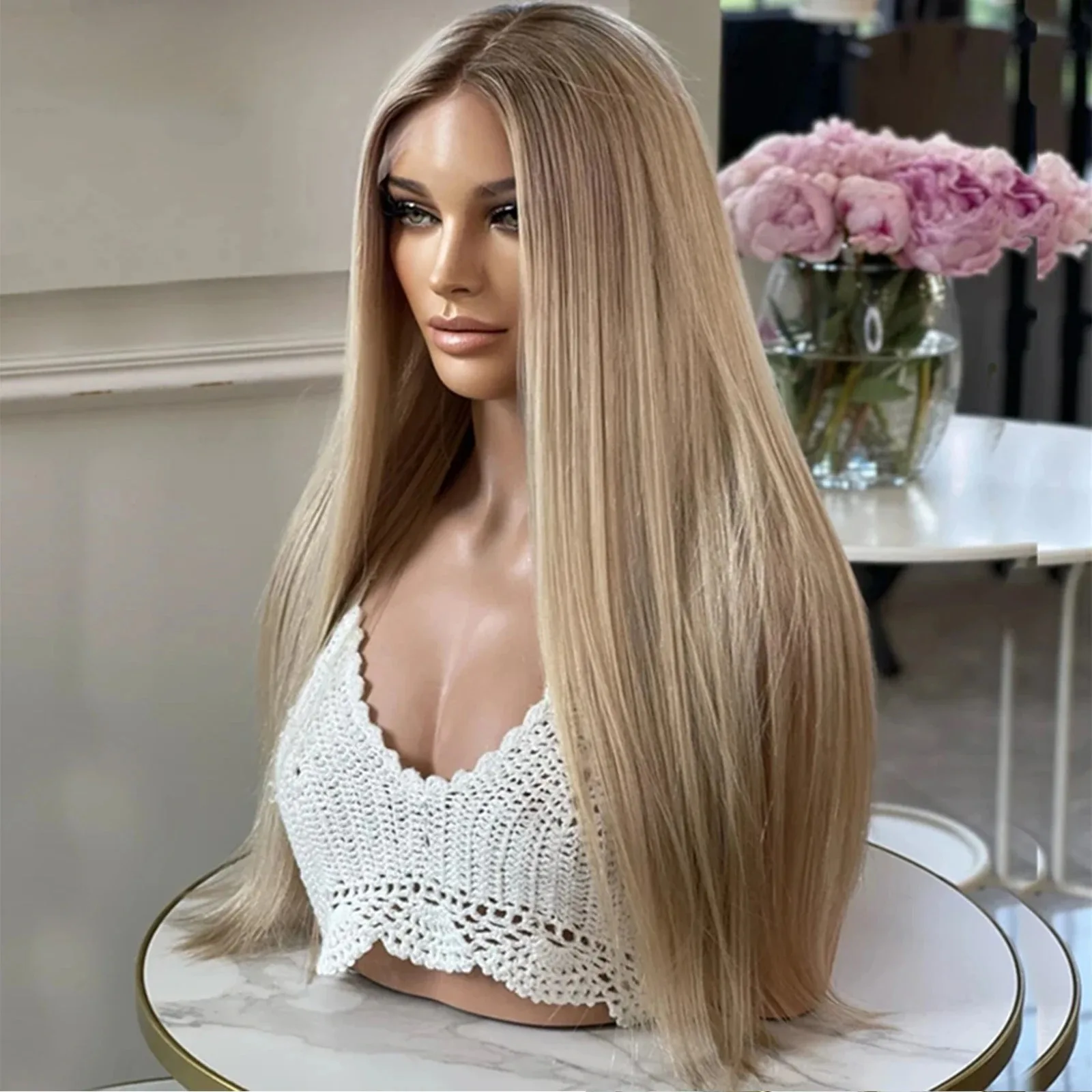 أومبير الرماد شقراء الدانتيل شعر مستعار أمامي العظام مستقيم الدانتيل الباروكات الأمامية شعر مستعار اصطناعي جودة عالية الاستخدام اليومي البلاتين الباروكات تأثيري الطرف