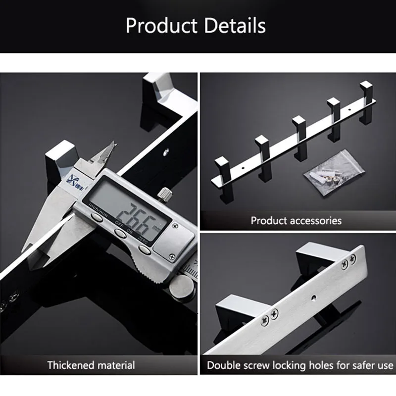 BAKALA luksusowy chromowany pojedynczy haczyk kwadratowy z litego mosiądzu wieszak na płaszcze drzwi tylny hak łazienki haczyki kuchenne 1/2/3/4/5/6 wieszak na ręcznik