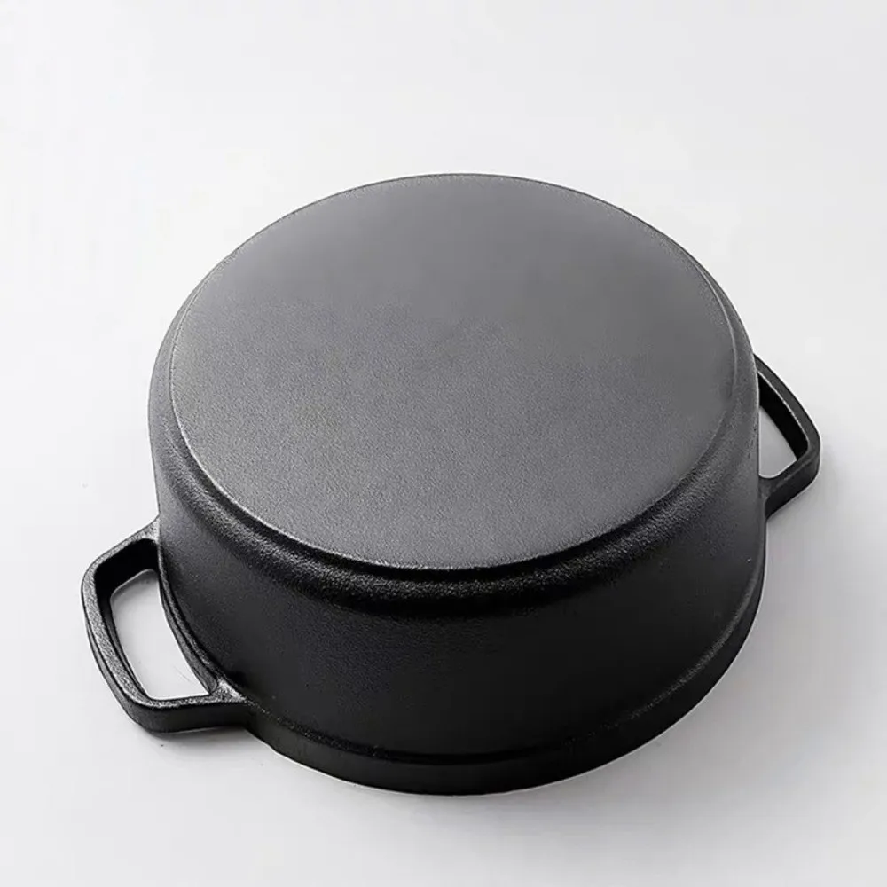 Olla de Hierro Fundido Esmaltada Negra Profunda Sin Recubrimiento de 10-32 cm ‌   Olla para guisos y sopas con doble asa y tapa, apta para cocinas de inducción y de gas